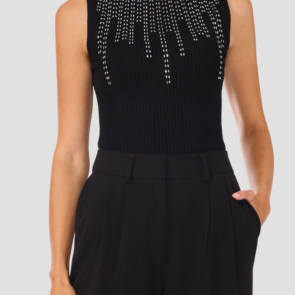 Halogen Black Sleeveless Top with Silver Accents